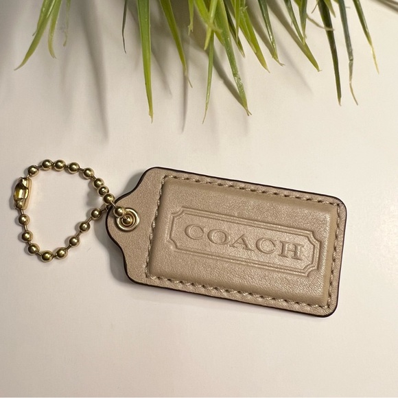 XL 3” COACH Tan Leather Hanging Tag Keychain Key FOB Bag Charm - Picture 1 of 5